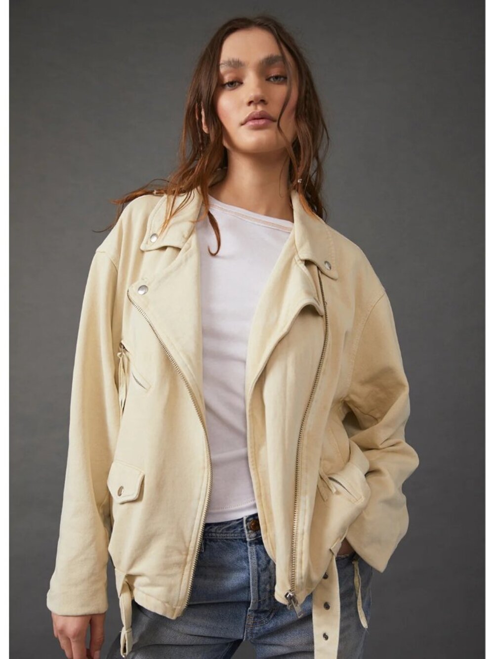 We The Free Rebel Moto Jacket Cream Size M